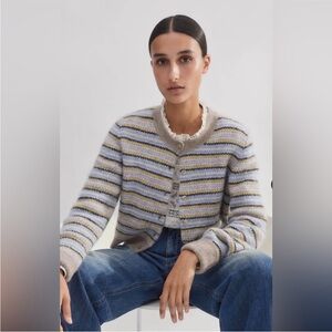 ME+EM's Fair Isle Alpaca Jacquard Crop Stripe Cardigan, Size Small